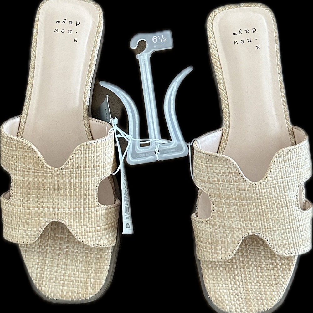 Women's Nina Raffia H-Band Slide Sandals - A New Day™ Beige 6.5: Open Toe, Block